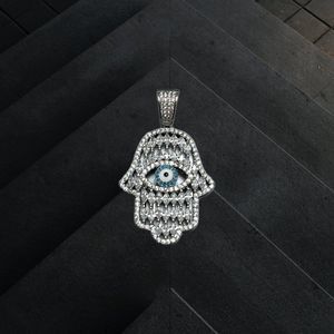 925 Sterling Silver Handmade Hamsa Hand Ice-Out Charm Pendant